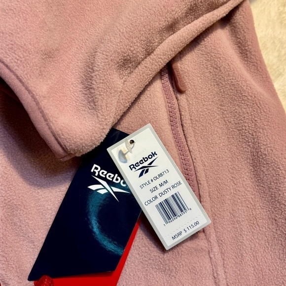 NWT Reebok Jacket Medium Fleece Dusty Rose Hooded Zip-Up Long Sleeves Cozy - Picture 10 of 13